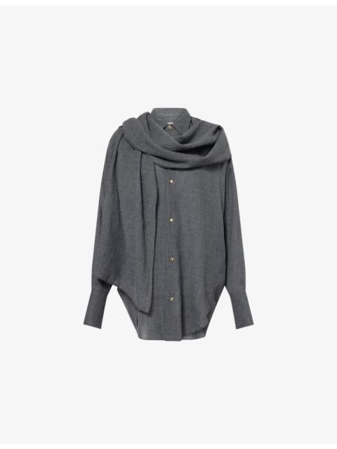 Georgia Detachable-Scarf Wool Shirt