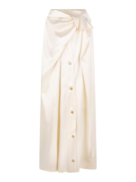 Cordelia Gathered Silk Button-Detailed Skirt ivory