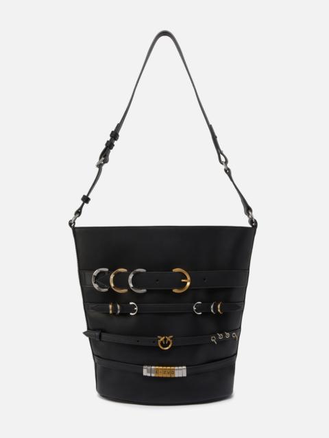LARGE LEATHER BUCKET BAG WITH STRAPS