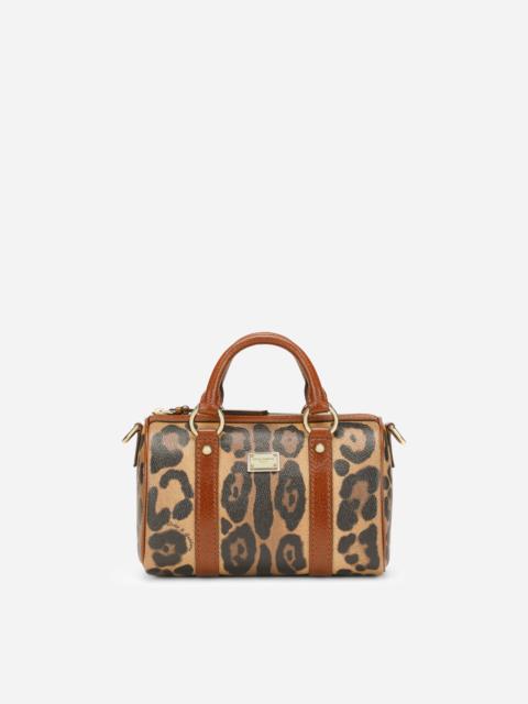 Small box satchel in leopard-print Crespo with branded plate