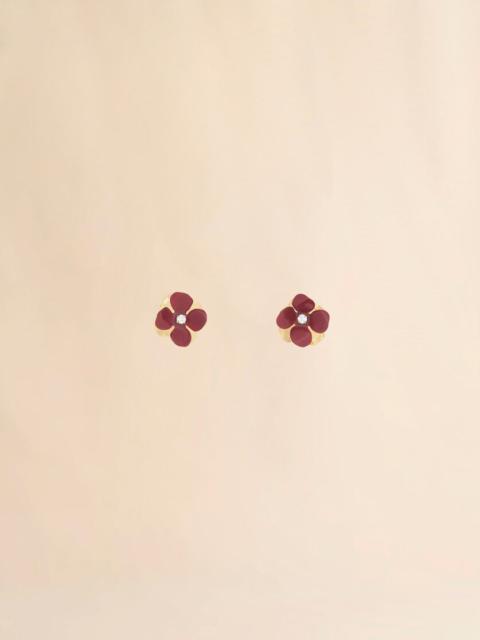 BURGUNDY ENAMEL FLOWER STUD EARRINGS