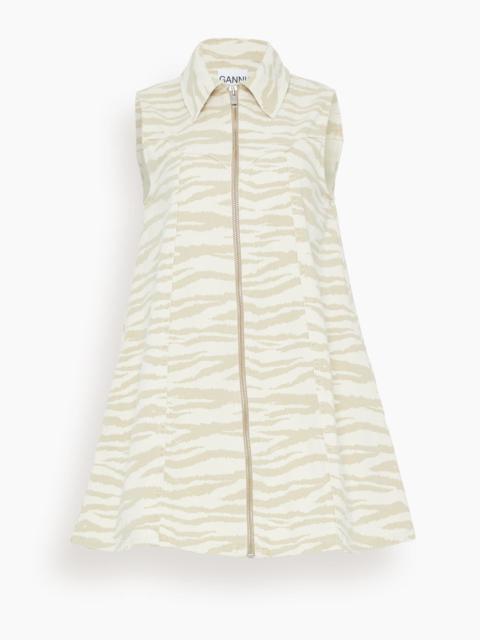 Print Denim Mini Dress in Pale Khaki