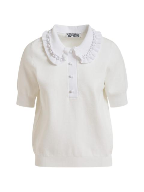 beaded ruffled polo top