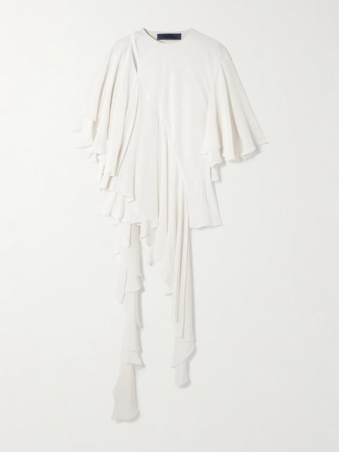 Thea Asymmetric Ruffled Cutout Silk Top