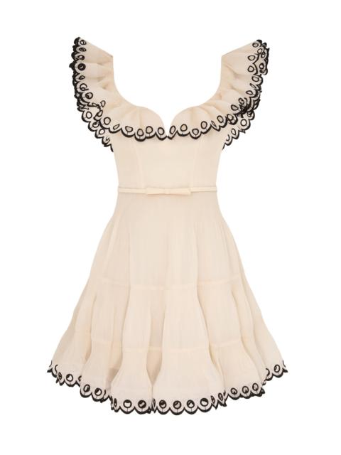EMBROIDERED FRILLED MINI DRESS
