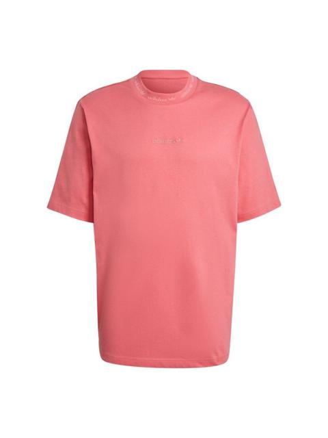 adidas originals Rib Detail Tee Sports Round Neck Short Sleeve Rose Red HB8047