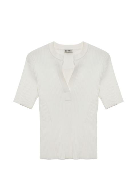 Miley V-neck ribbed-knit top