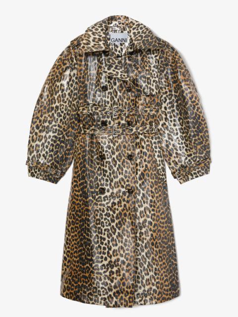 LEOPARD LAMINATED COTTON TRENCH COAT