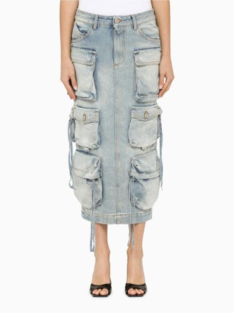 Blue denim cargo midi skirt