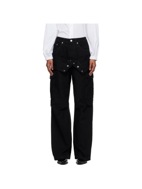 Black Double Waist Work Wide-Leg Cargo Pants