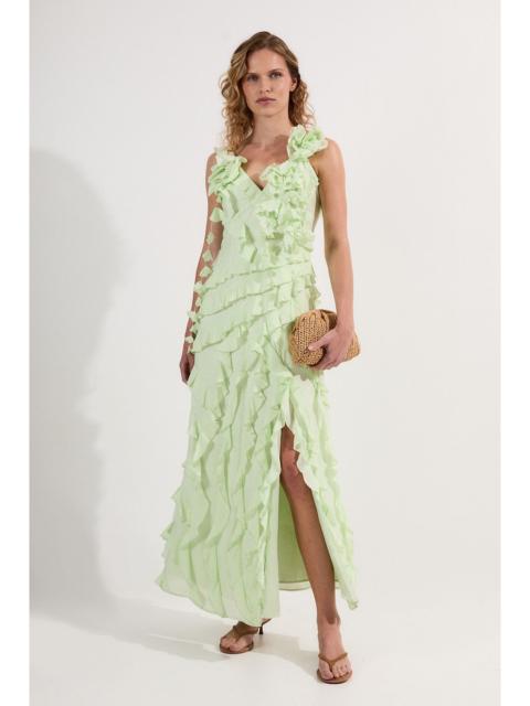 Petite Embellished Ruffle Strappy Woven Maxi Dress