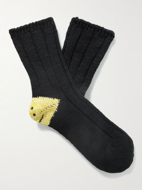 Intarsia Cotton-Blend Socks Black