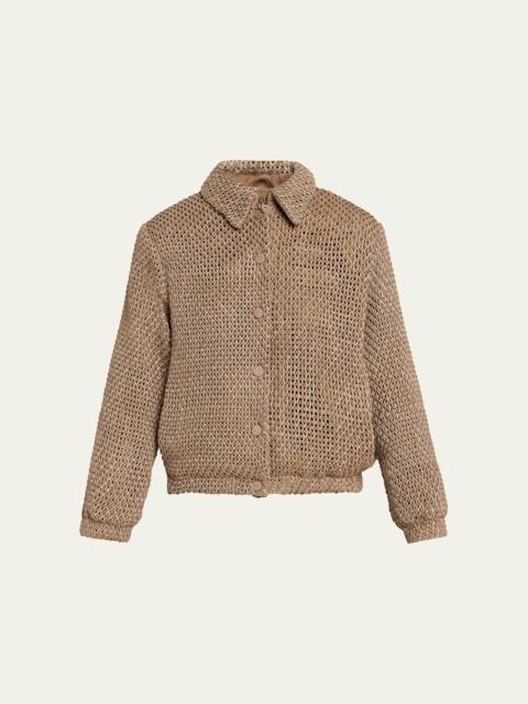 Woven Leather Blouson Jacket