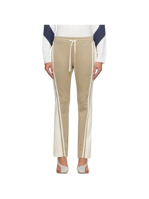 Beige & Off-White Flared Tape Track Pants