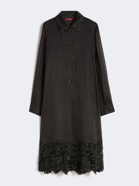 Embroidered ramie gauze shirt dress - BLACK