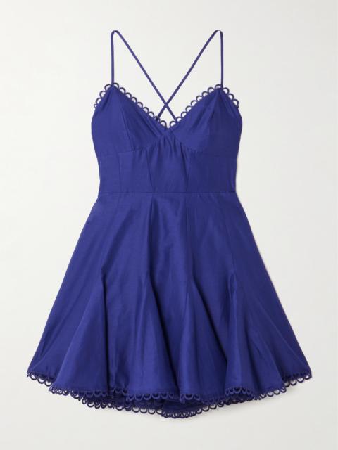 Marlene Pleated Guipure Lace-trimmed Cotton-blend Voile Mini Dress