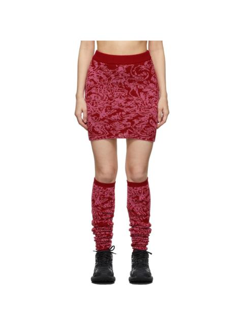Red & Pink Jacquard Knitted Skirt