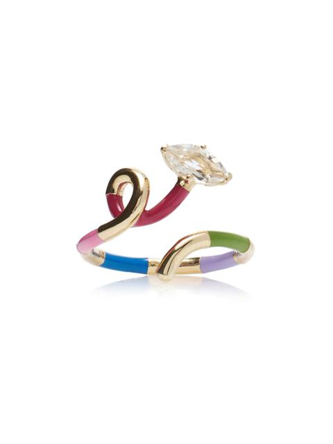 9K Gold, Crystal, And Enamel Ring multi