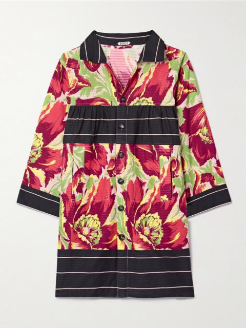 Printed Cotton-jacquard Mini Shirt Dress