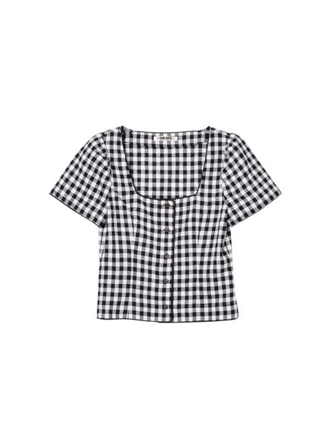 Nadia Gingham Linen-Blend Top black