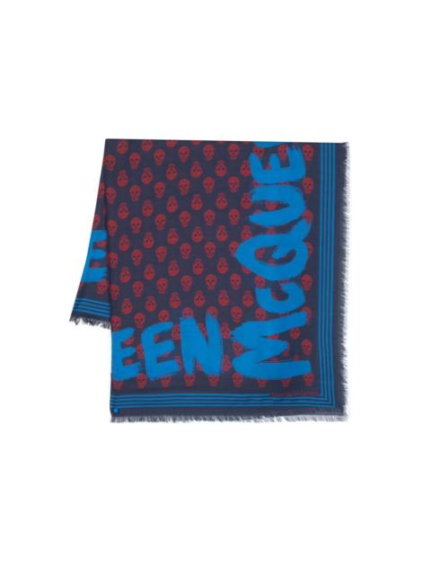 McQueen Graffiti printed frayed scarf