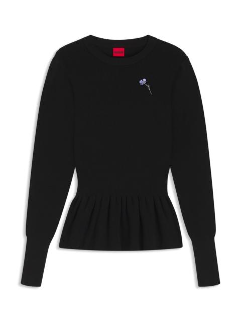 COTTON SWEATER WITH DETACHABLE FLORAL BROOCH