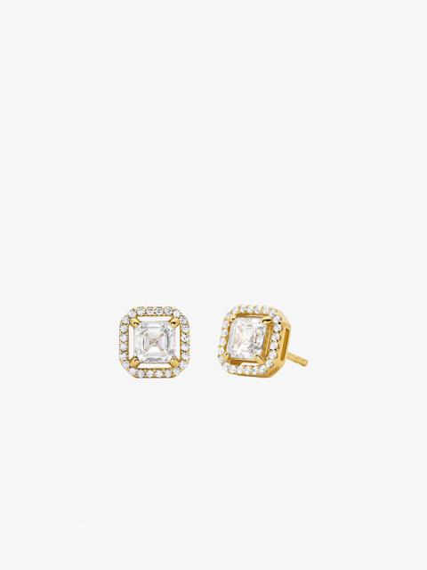 Precious Metal-Plated Sterling Silver Pavé Stud Earrings
