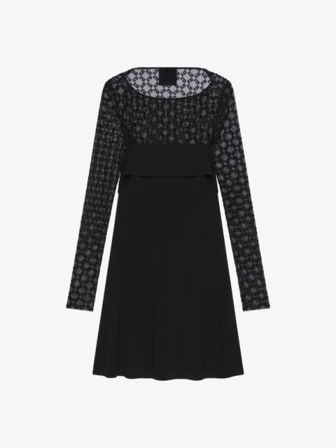 DRAPED DRESS IN JERSEY AND SHINY MONOGRAM 72 TULLE