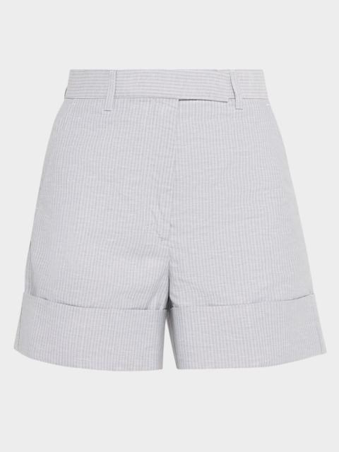 Striped Linen-Cotton Suiting Shorts