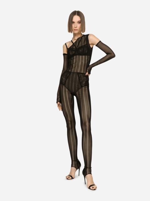 One-shoulder tulle jacquard jumpsuit