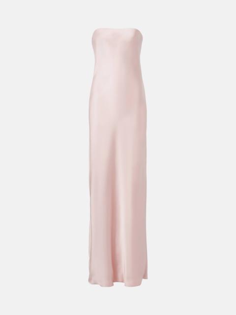 Strapless satin maxi dress