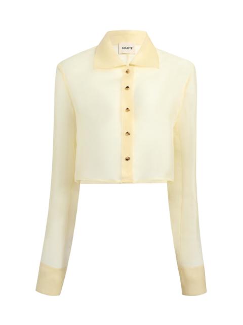 Jasen Cropped Shantung Organza Shirt yellow