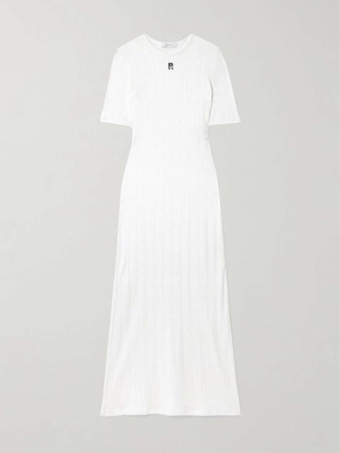Embellished pointelle-knit cotton maxi dress White