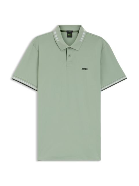STRETCH-COTTON SLIM-FIT POLO SHIRT WITH BRANDING AND STRIPES
