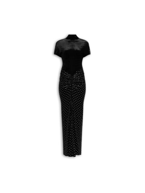 DRAPED STRASS VELVET JERSEY DRESS