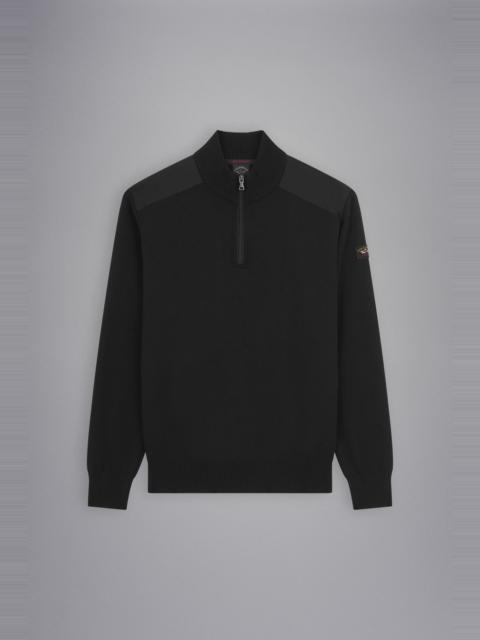 WOOL HALF ZIP SWEATER WITH ICONIC BADGE