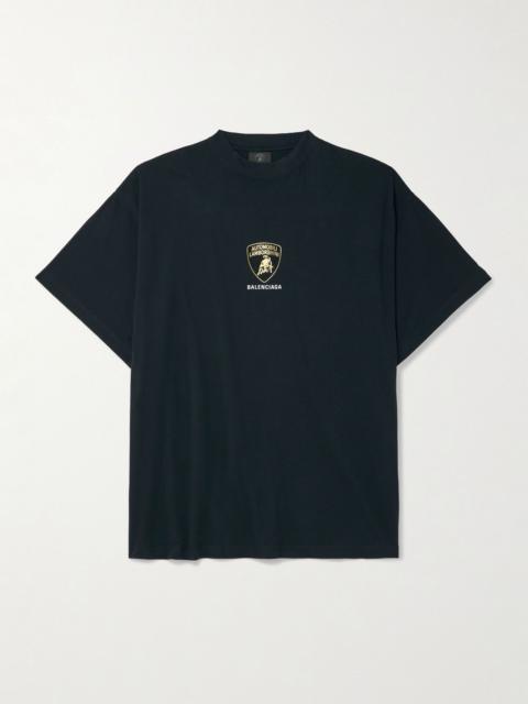 + Lamborghini Oversized Printed Cotton-Jersey T-Shirt Black