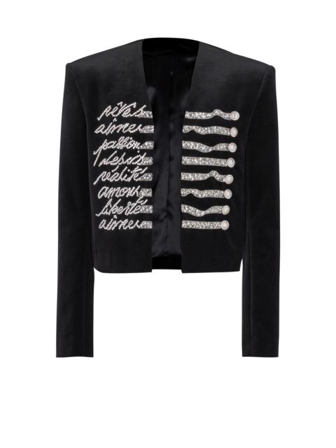 Cropped velvet jacket with "Love Letter" embroidery