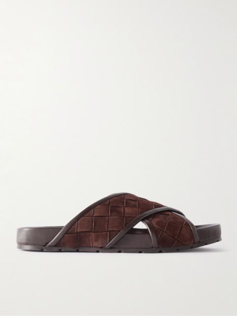 Tarik Intrecciato Suede Sandals Brown