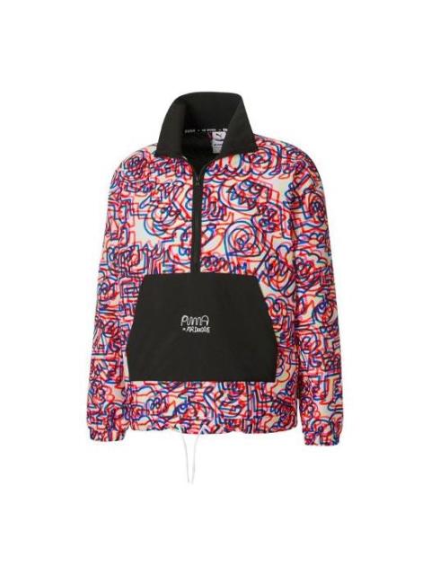 PUMA x Mr Doodle Crossover Graffiti Printing Contrasting Colors Cardigan Stand Collar Jacket Red 530