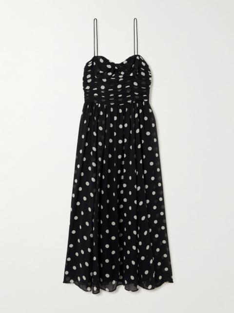 Maryanna Bow-detailed Ruched Polka-dot Silk-georgette Midi Dress