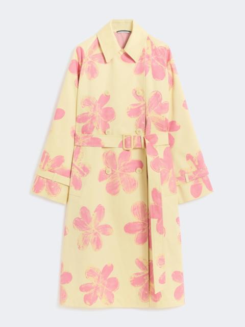 Midi trench coat in patterned water-repellent gabardine - YELLOW