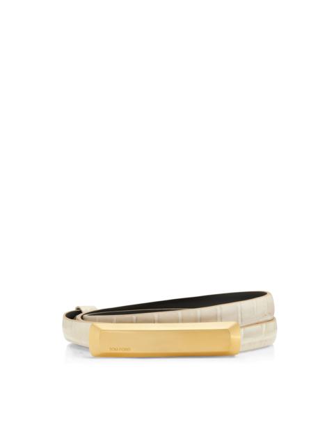 STAMPED CROCODILE LEATHER 15 MM BAR BELT