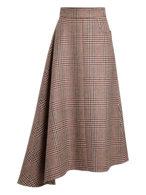 asymmetric houndstooth midi skirt