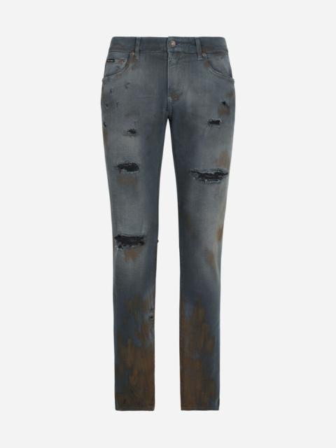 Overdyed stretch denim skinny jeans