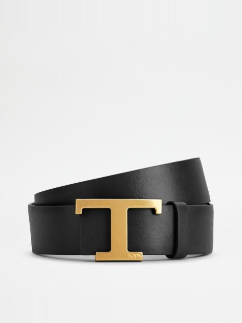 T TIMELESS REVERSIBLE BELT IN LEATHER - BLACK