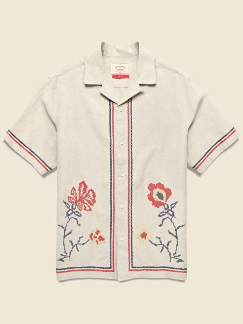 Cross Stitch Camp Shirt - Ecru