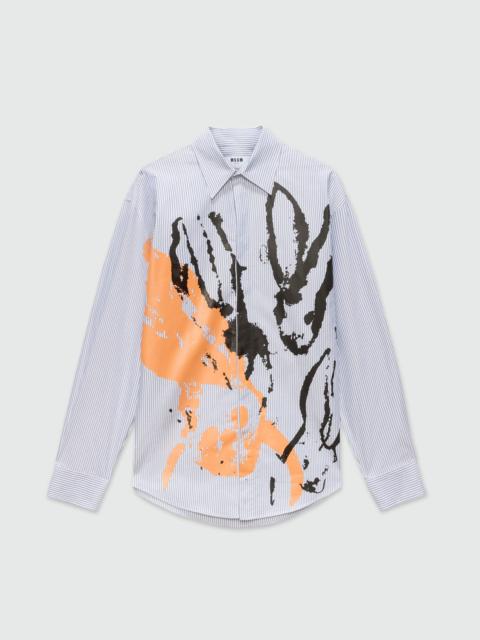 Light blue striped cotton oxford shirt with "Sketched Bunnies" print