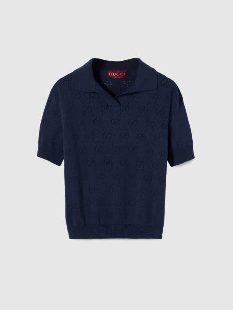 GG pointelle cotton silk polo shirt