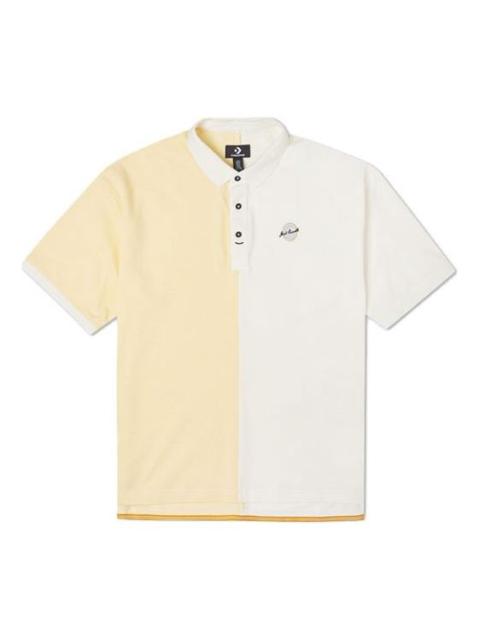 Men's Converse Splicing Colorblock Lapel Short Sleeve Cream Yellow Polo Shirt 10022780-A01